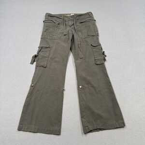 Y2K Nori Cargo Pants Women's 13 Olive Green Wide Leg Baggy Fit Low Rise Workwear